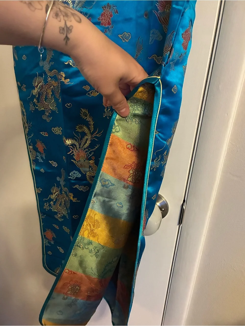 Blue Traditional Chinese Cheongsam Dress Kimono Dragon and Phoenix - Picture 7 of 13